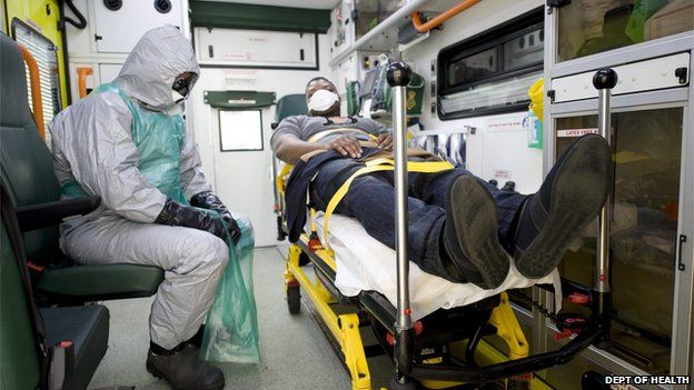 Ebola trial - actor posed as patient in an ambulance being transferred to hospital
