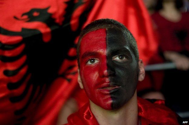 An Albania supporter in Pristina, Kosovo, 14 October