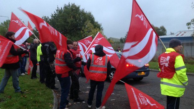 Staff on strike in Donnington - October 2014