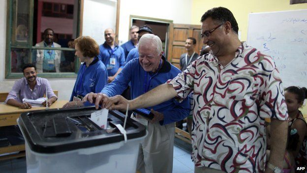 Former US President Jimmy Carter observes Egypt's presidential election in Cairo on 24 May 2012