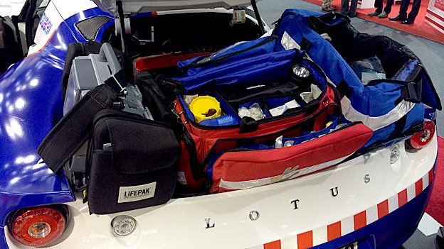 Inside the refitted Lotus Evora first responder vehicle