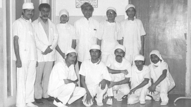 Dr Adib Rizvi (centre) and his staff in the 1970s
