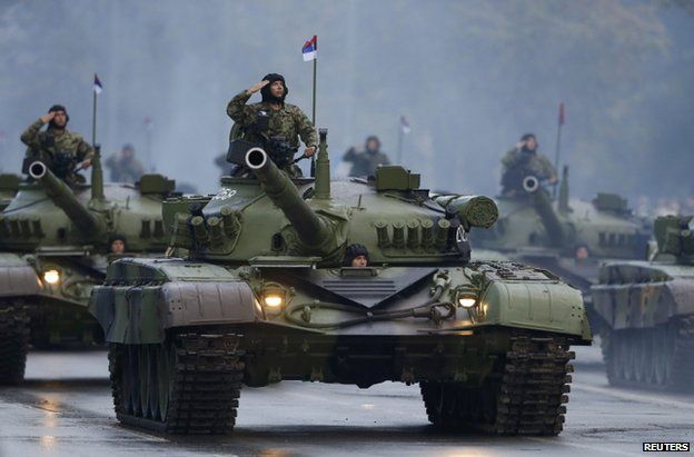 Serbian tanks parade in Belgrade, 14 October