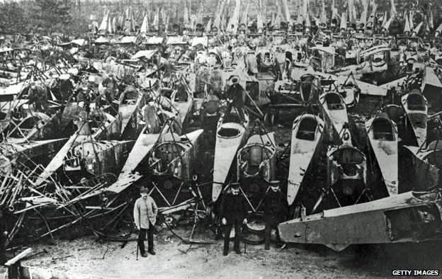 German Military aircraft being dismantled and scrapped after WW1