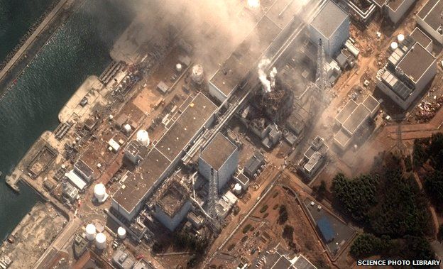 Aerial view showing damage of Fukushima after 2011 earthquake and Tsunami