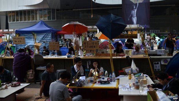 Pro-democracy demonstrators gather in Admiralty district in Hong Kong, 18 October 2014