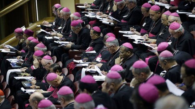 Bishops attend a morning session of a two-week synod on family issues at the Vatican, 13 October 2014