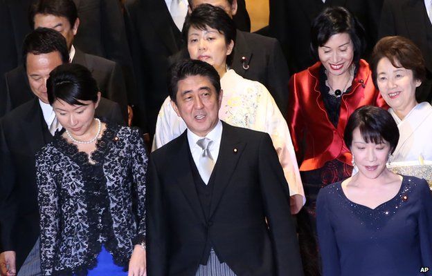 Shinzo Abe with his new female cabinet ministers 3 September 2014