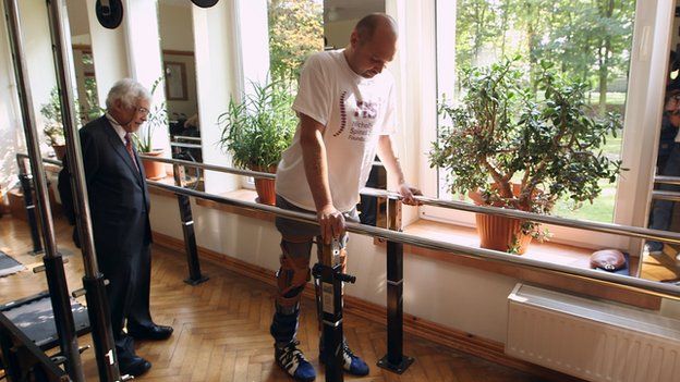 Darek Fidyka walking in the spinal rehabilitation centre in Wroclaw