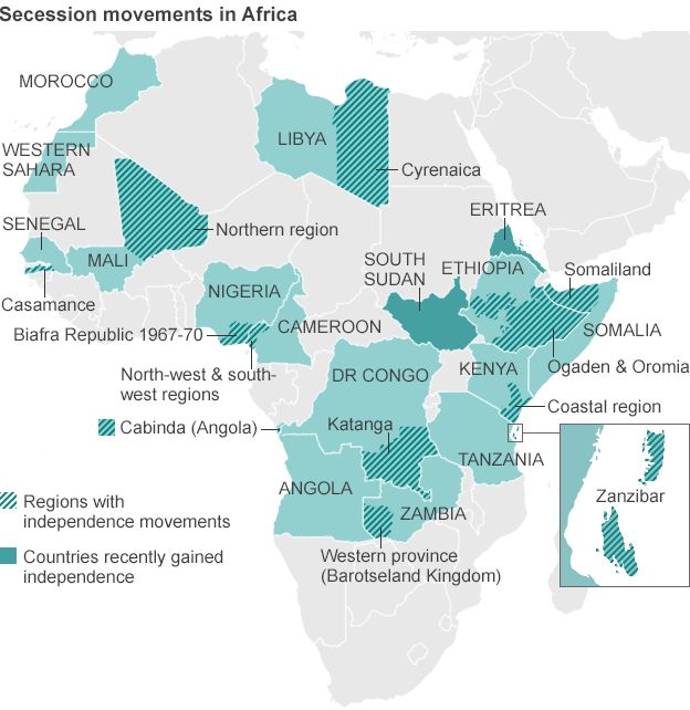 map showing secession movements in Africa
