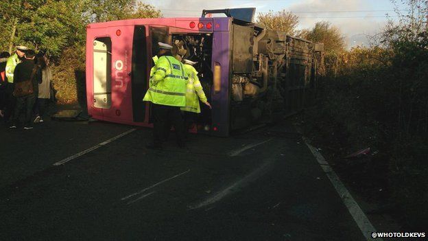 Overturned bus on St Albans Road