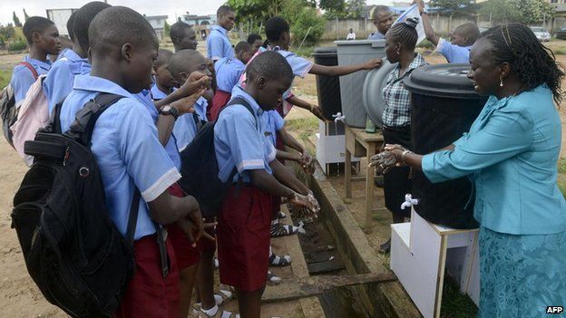 School children washing their hands, Lagos, Nigeria - Wednesday 8 October 2014