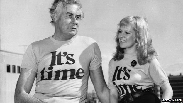 Gough Whitlam with singer Little Pattie during his election campaign - 21 July 1972