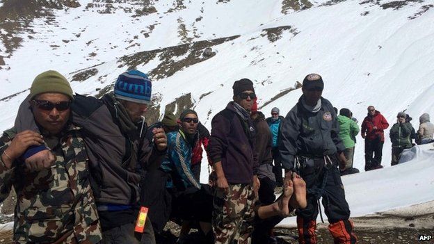Nepali army rescues stranded trekkers.