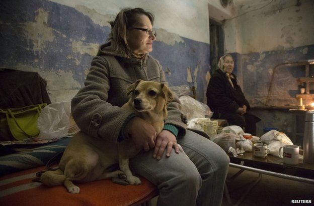 Women in a bomb shelter near Donetsk airport, 21 October