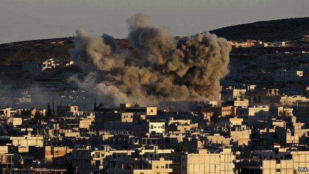 Explosion from apparent US air strike in Kobane - 21 October