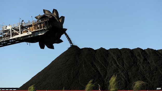 This photo taken on 25 April 2012 shows coal being stockpiled at the coal port of Newcastle in Australia's New South Wales state