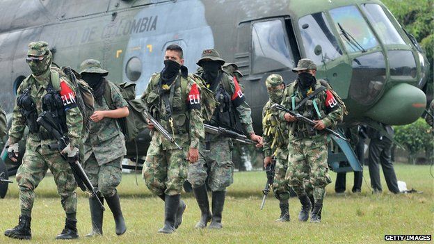 A group of ELN rebels demobilises in Colombia on 16 July, 2013.