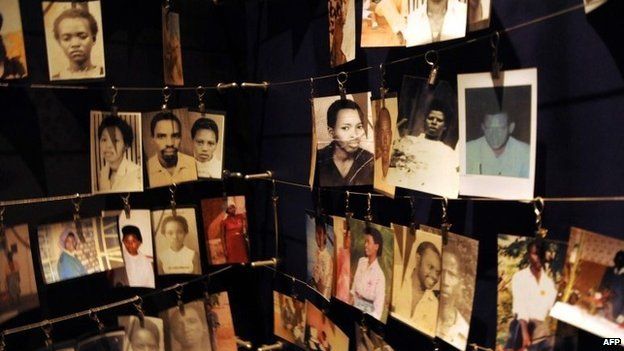 Photographs of victims in the Kigali genocide memorial