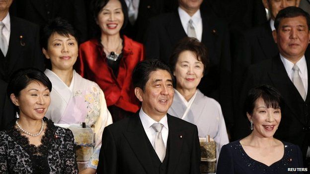 Prime Minister Shinzo Abe with female cabinet ministers