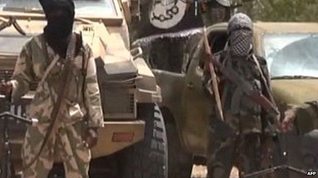 Boko Haram militants from a video released by the group