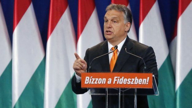 Hungarian PM Viktor Orban giving a speech in Budapest (19 Oct)
