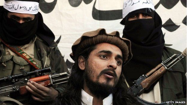 In this file photograph taken on November 26, 2008, shows Pakistani Taliban commander Hakimullah Mehsud speaking to a group of media representatives in the Mamouzai area of Orakzai Agency.