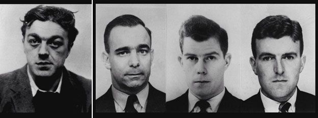 Killer Harry Roberts (l) and the three murdered police officers (r)