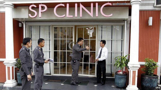 Thai police officers at the beauty treatment clinic in Bangkok