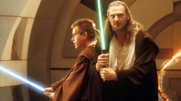 Obi-Wan Kenobi (Ewan McGregor) and Qui-Gon Jinn (Liam Neeson) in Star Wars: The Phantom Menace