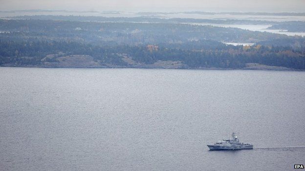 The Swedish navy ship, HMS Kullen, searches for the submarine