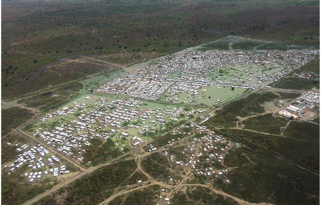 Bentiu camp South Sudan from the air 24 October 2014