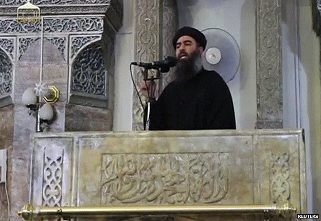 Abu Bakr al-Baghdadi in Mosul, Iraq in July
