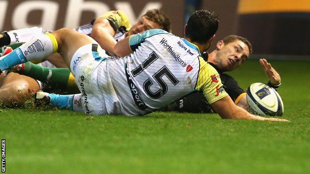 George North touches down for his fourth try against Ospreys