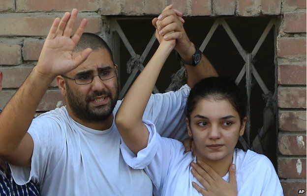 Alaa Abdel Fattah and his sister Sanaa Seif in Egypt 30 August 2014