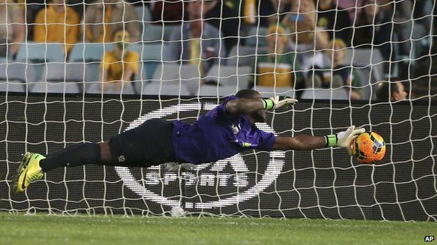 Senzo Meyiwa playing for South Africa in friendly against Australia in Sydney 26 May 2014