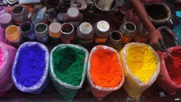 Powdered colours sold on the street in India