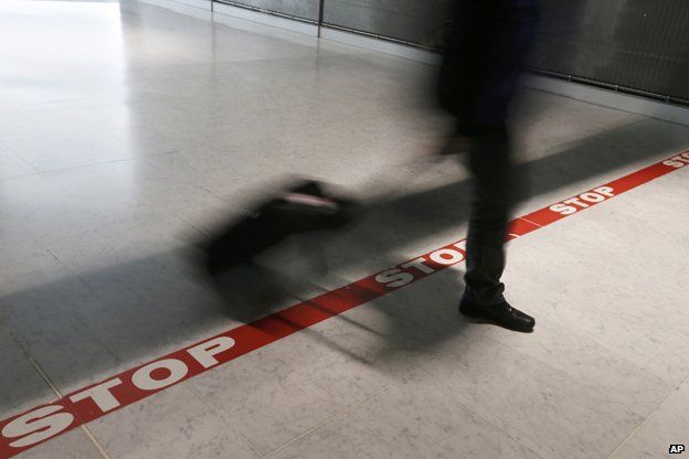 Stop line at Charles de Gaulle airport, near Paris