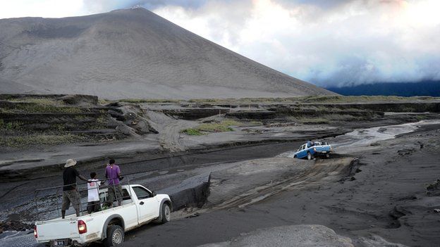 File image of ash field towards Mount Yasur volcano as it billows ash over Tanna in Vanuatu. Aug 2010