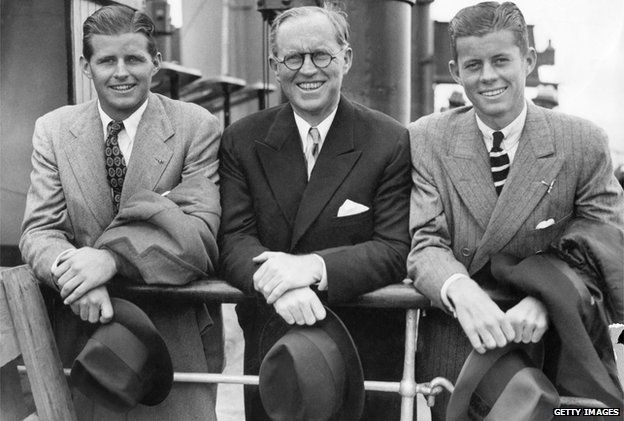 John F Kennedy with father Joe and brother Robert in the UK in 1938