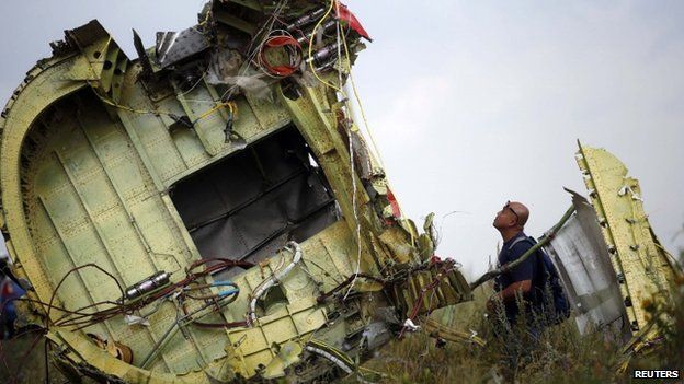 A Malaysian air crash investigator inspects the crash site of Malaysia Airlines Flight MH17, near the village of Hrabove (Grabove), Donetsk, Ukraine on 22 July 2014
