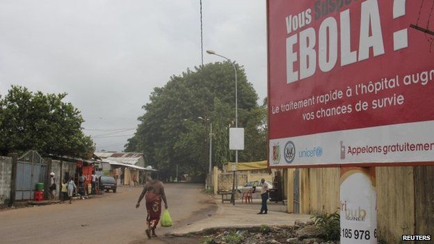 A warning sign about Ebola in Conakry, Guinea