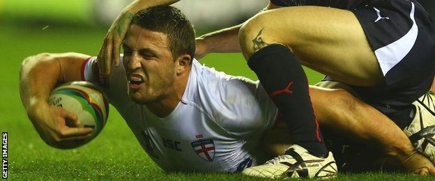 Sam Burgess playing for Great Britain against France in the 2013 World Cup quarter-final