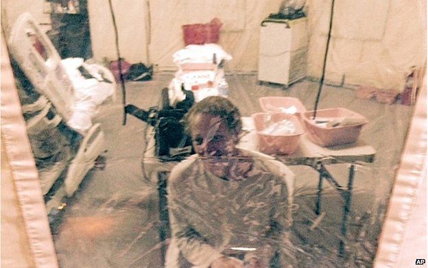 Ms Hickox in a tent in Newark, New Jersey