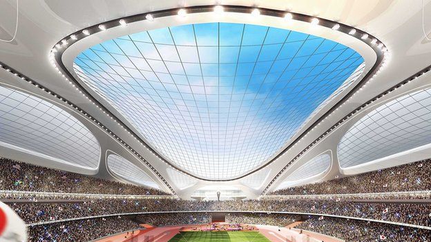 This artist rendering released by Japan Sport Council shows Tokyo's new National Stadium, which will become the main venue for the 2020 Summer Olympics
