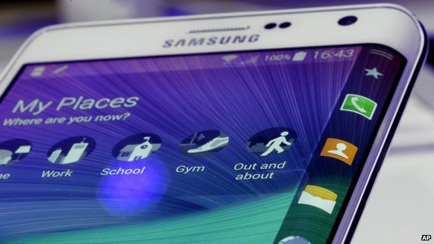 The curved display of a Samsung Galaxy Note edge
