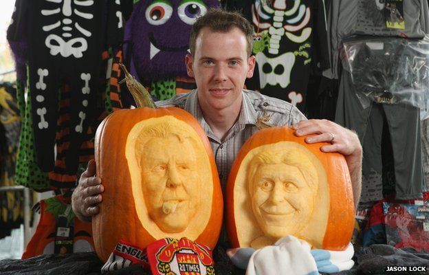 Simon McMinnis with his Van Gaal and Pellegrini pumpkins