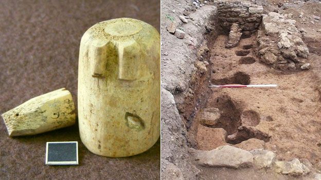 Medieval chess pieces and timber postholes, Northampton
