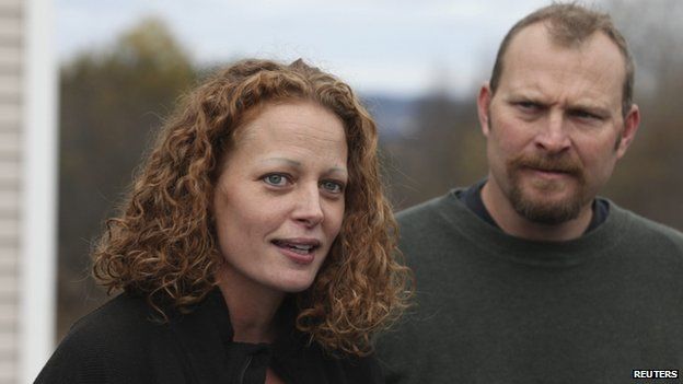 Nurse Kaci Hickox (left) and boyfriend Ted Wilbur appeared in Fort Kent, Maine, on 31 October 2014