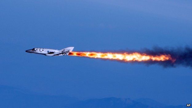 SpaceShipTwo under rocket power in 2013